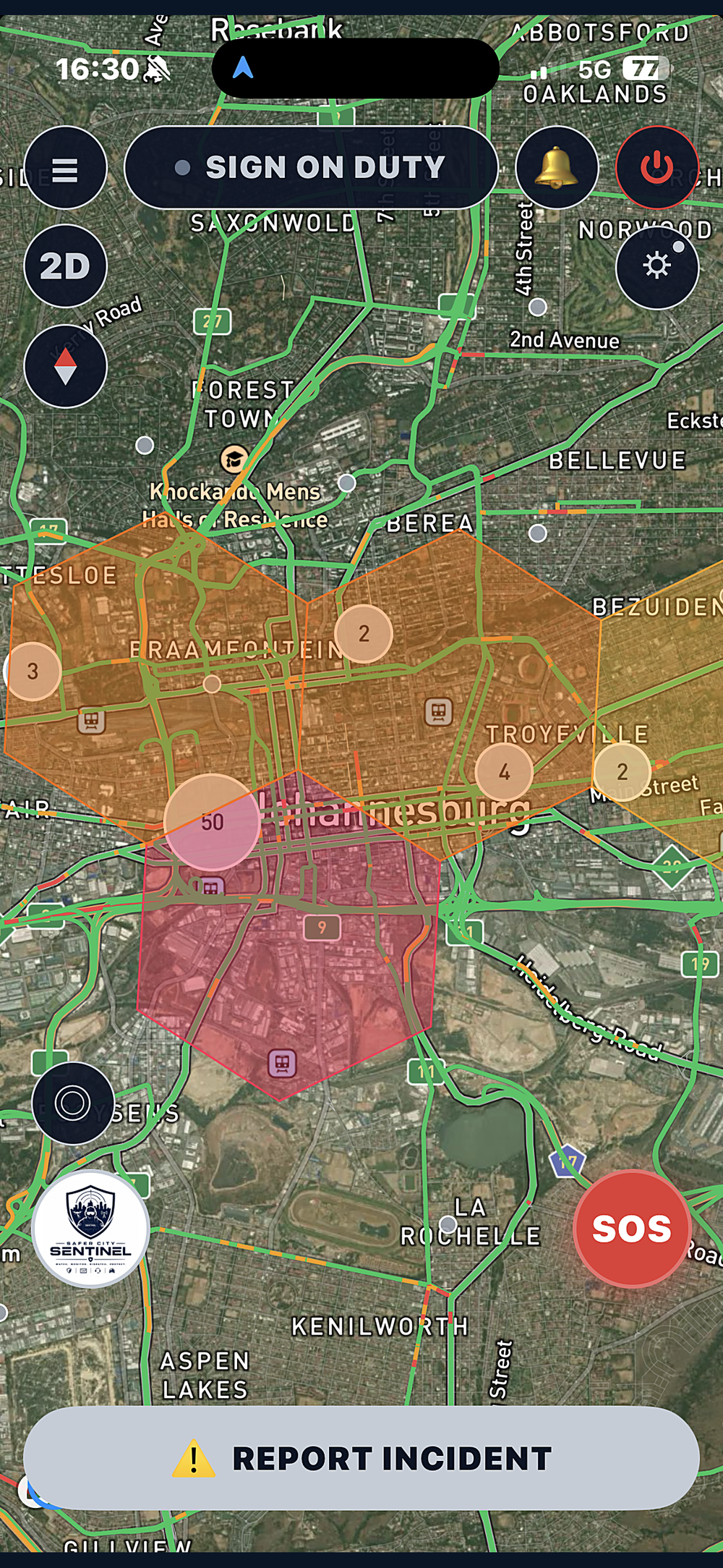 Live tactical map with crime hotspots