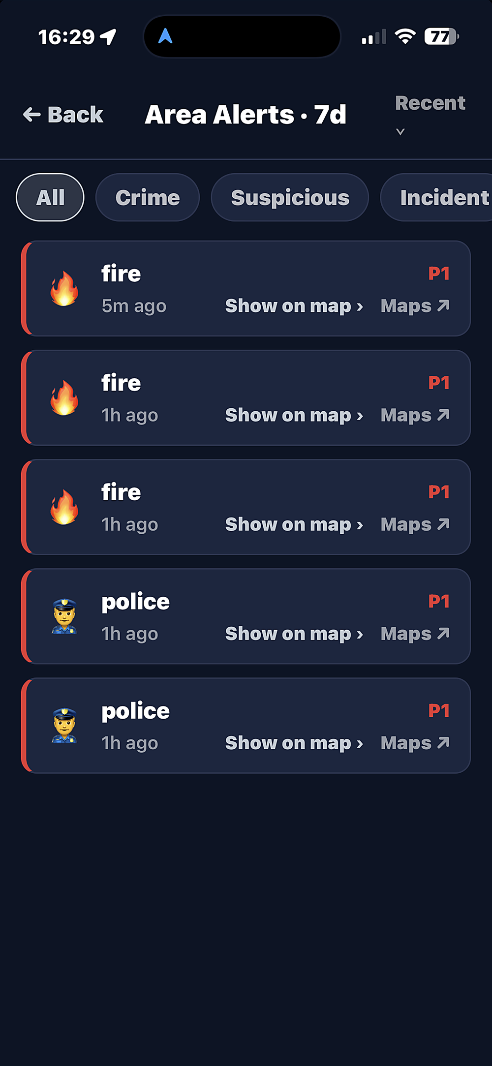 Area alerts feed