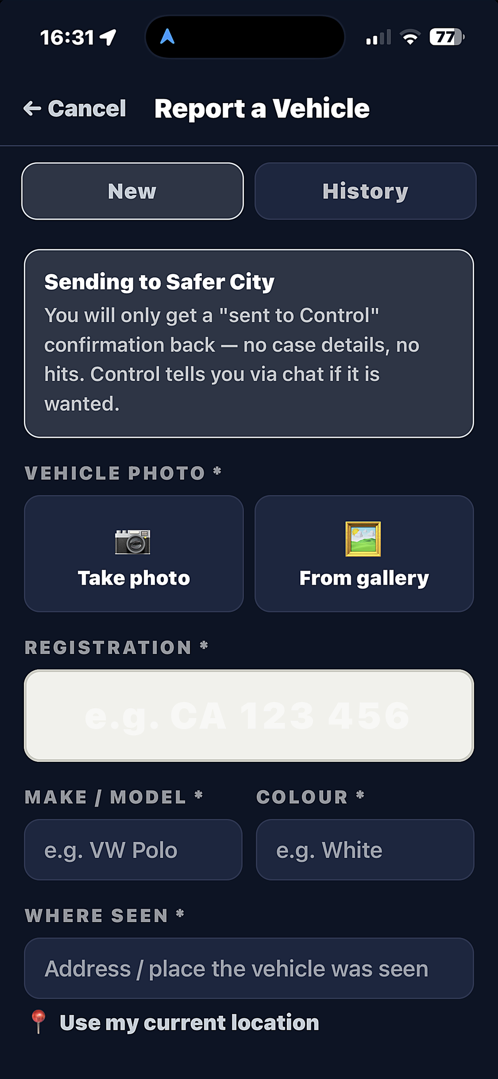 Report a vehicle of interest